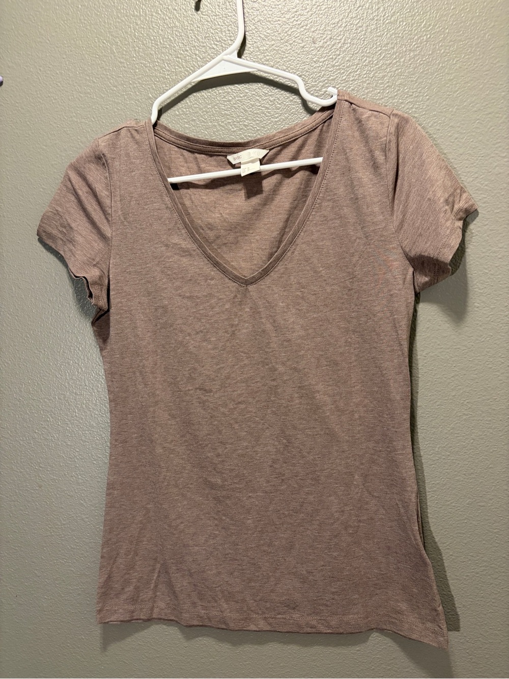 HM Basic Womens V-Neck T-Shirt Heather Taupe Brown Short Sleeve Tee Size M